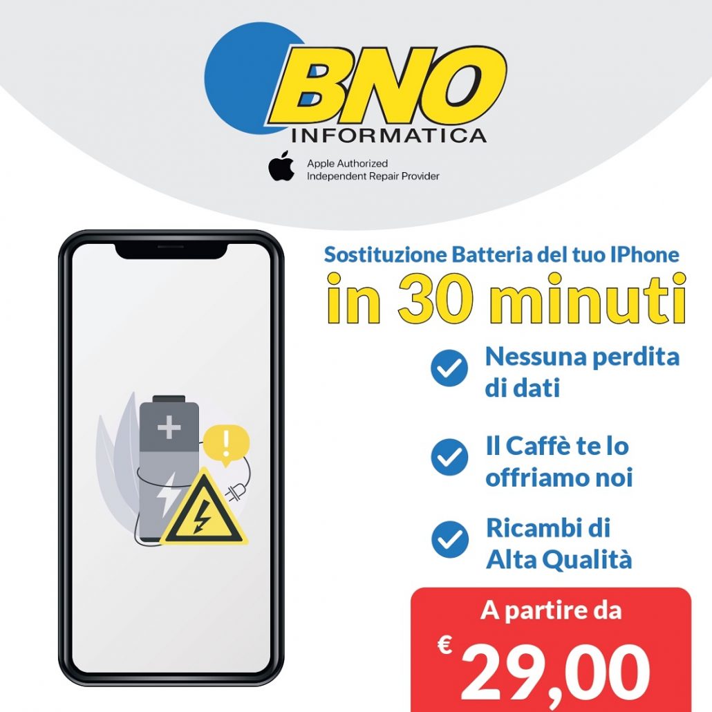 grafica che pubblicizza sostituzione batteria iphone a messina a partire da 29€