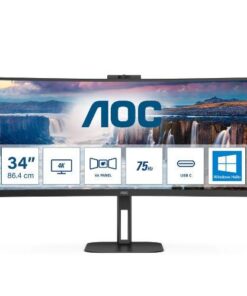 MONITOR AOC LED 34" WIDE CURVED CU34V5CW/BK VA 3440X1440 4MS 300CD/MQ 20.000.000:1 2X5W MM REG.H WEBCAM HDMI DP USB-C DOCKING